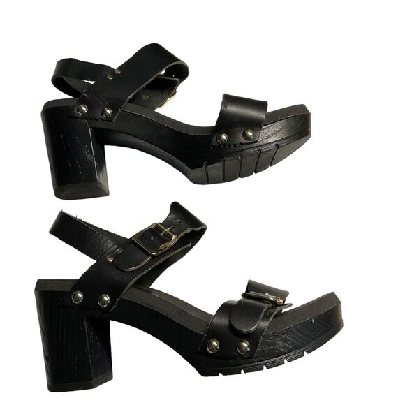 Dune London Black Italian Leather Double Strap Chunky Heel Sandals Size 39 (8) - Picture 7 of 16